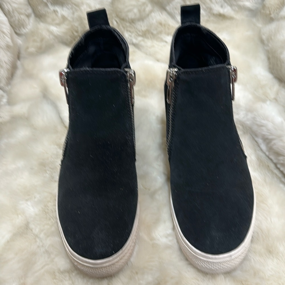 Steve Madden black suede short boots.